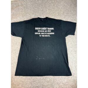 VINTAGE 90s Surgeon Generals Warning Smoking Shirt Mens Large Blue Graphic Tee